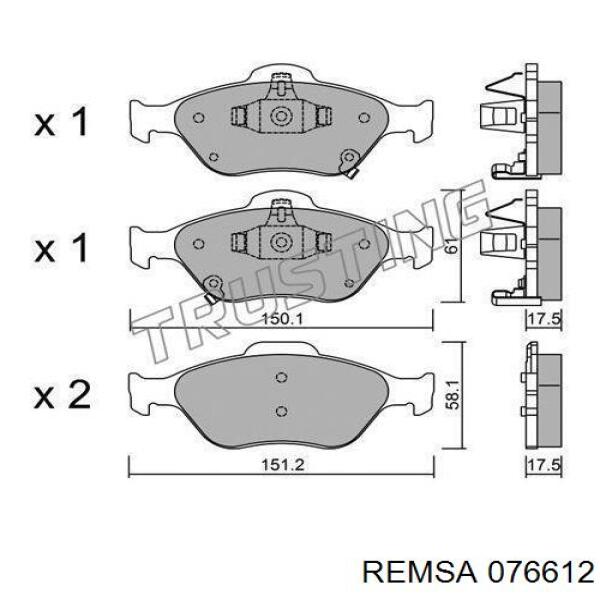 Колодки гальмівні передні, дискові 076612 Remsa