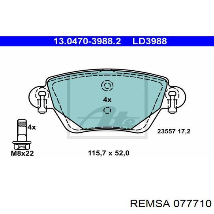 077710 Remsa Колодки гальмівні задні, дискові