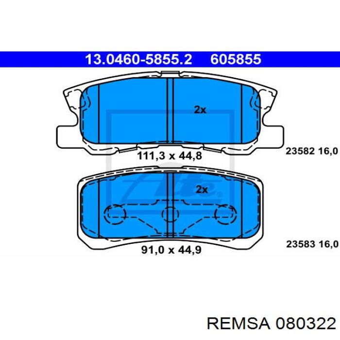 Задні гальмівні колодки Remsa 080322 ціна, від 21.70 USD