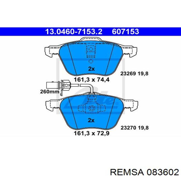 Купити 083602 Remsa Колодки гальмівні передні, дискові