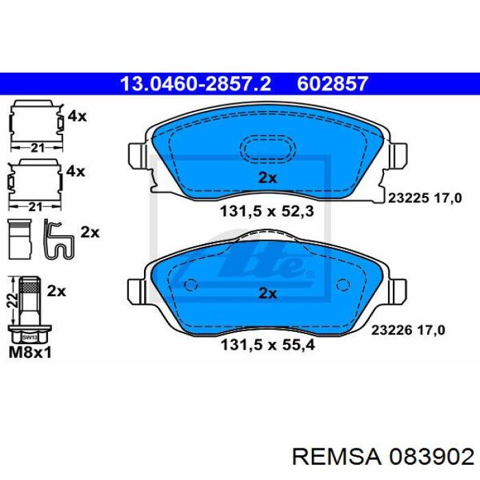 083902 Remsa Колодки гальмівні задні, дискові
