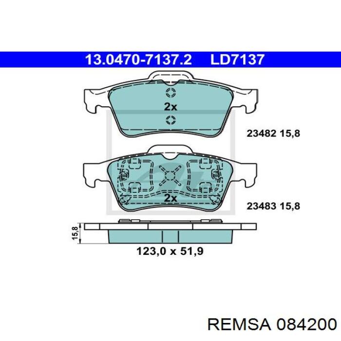 Задні гальмівні колодки 084200 Remsa
