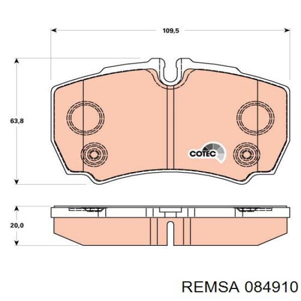 Колодки гальмові задні, дискові 084910 Remsa