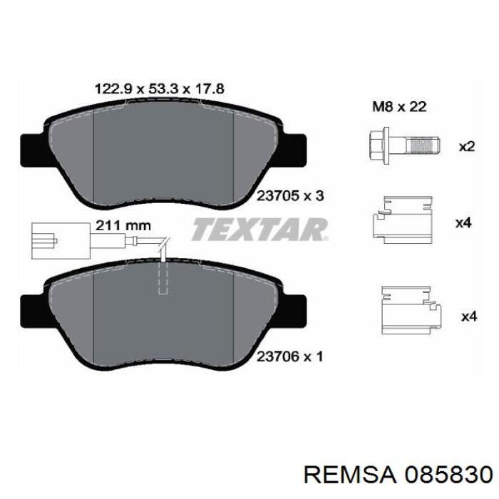 Колодки гальмівні передні, дискові 085830 Remsa