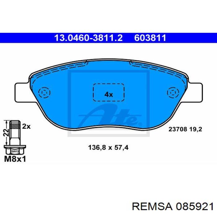 Тормозні колодки Remsa 085921