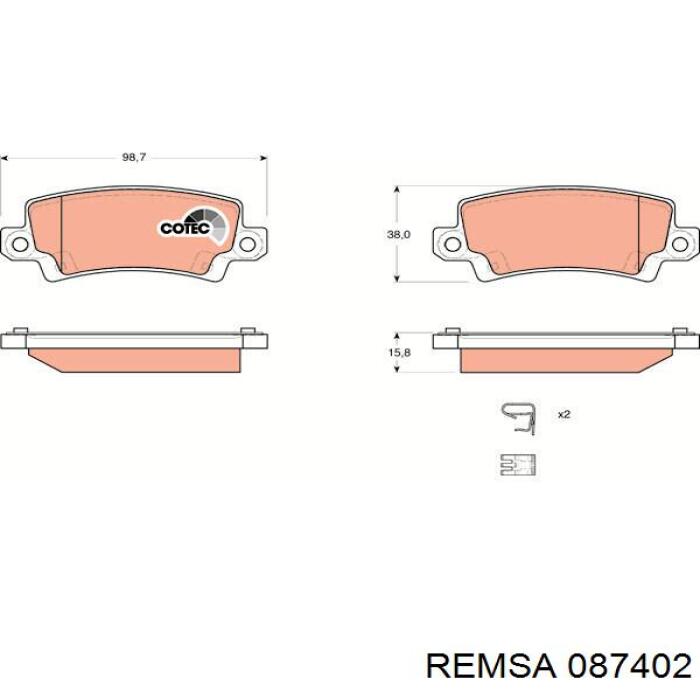 Купити 087402 Remsa Задні колодки