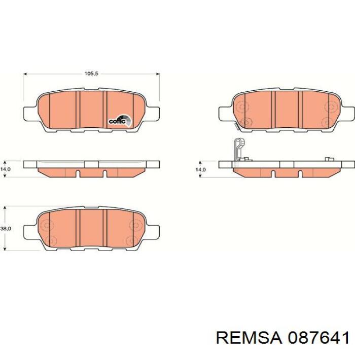 Задні гальмівні колодки 087641 Remsa
