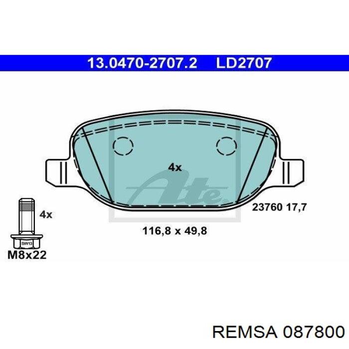 087800 Remsa Колодки гальмівні задні, дискові