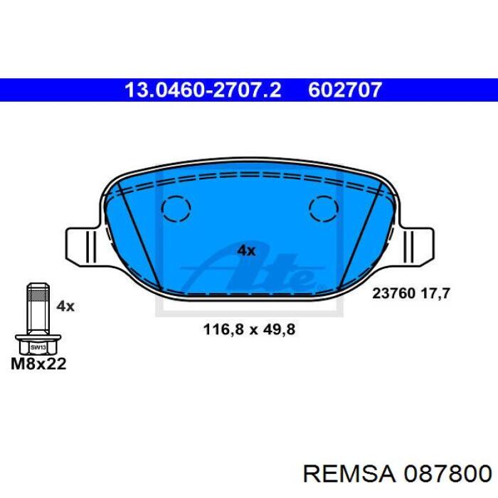 Задні гальмівні колодки 087800 Remsa