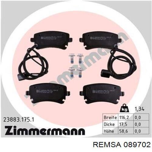 Купити 089702 Remsa Задні колодки