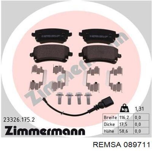 Задні гальмівні колодки Remsa 089711 ціна, від 25.48 USD