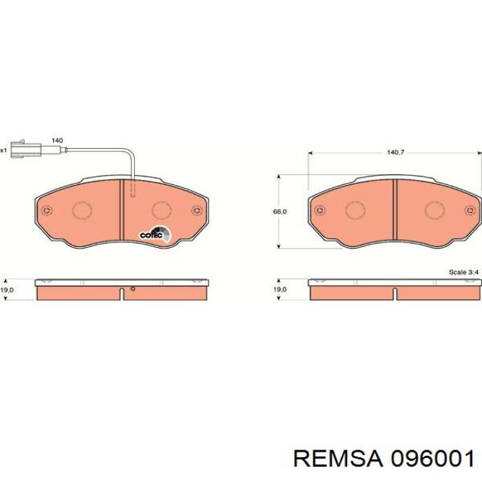 Передні тормозні колодки 096001 Remsa