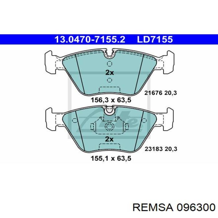 Купити 096300 Remsa Колодки гальмівні передні, дискові