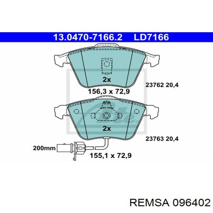 Купити 096402 Remsa Колодки гальмівні передні, дискові