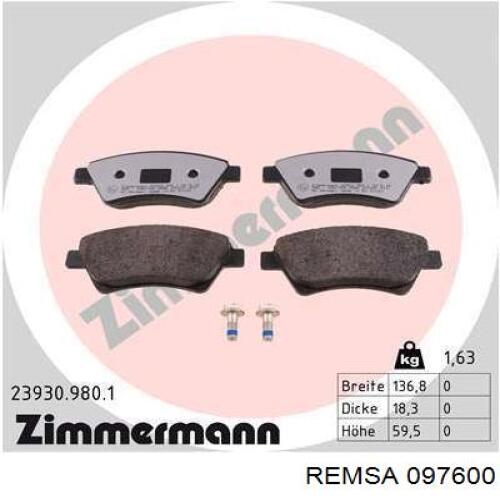 Тормозні колодки Remsa 097600