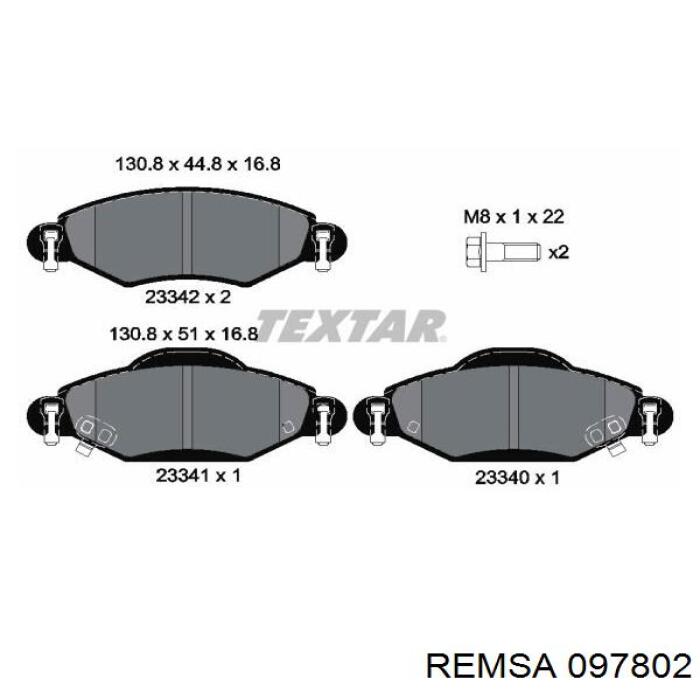 Передні тормозні колодки 097802 Remsa