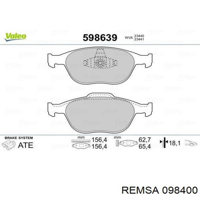 Передні тормозні колодки 098400 Remsa