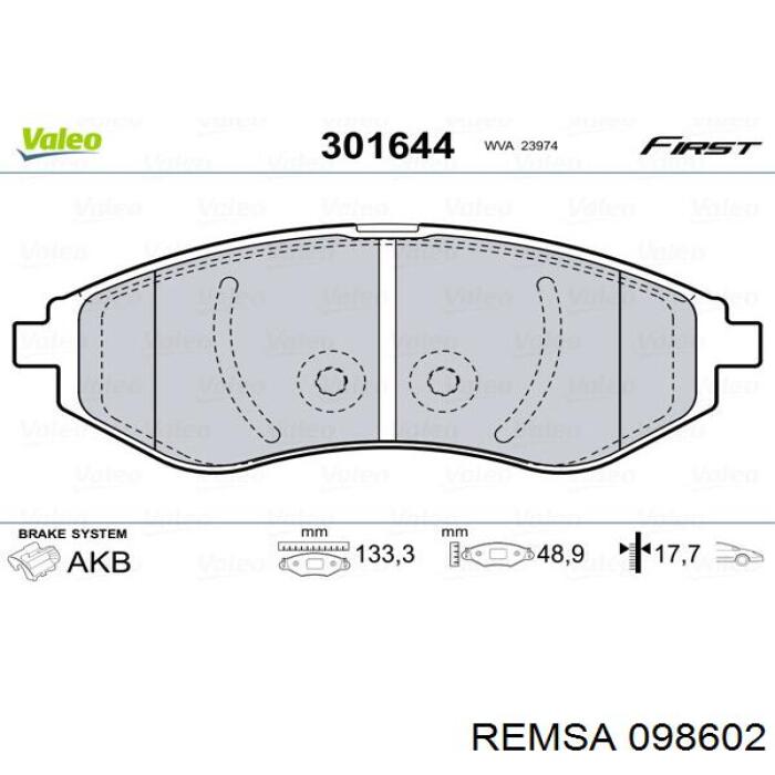 Колодки гальмівні передні, дискові 098602 Remsa