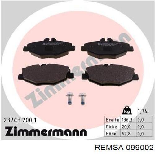 Тормозні колодки Remsa 099002