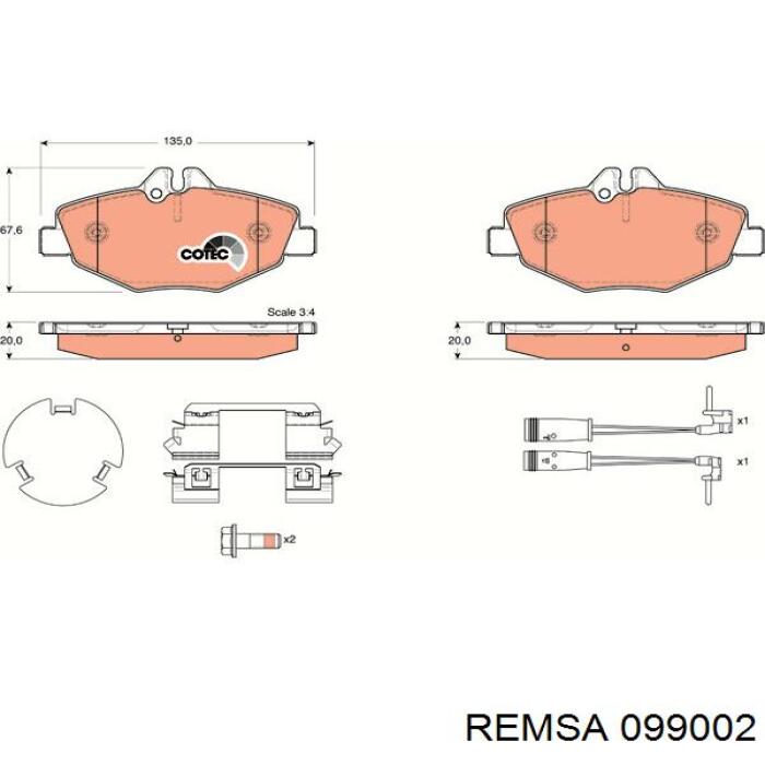 099002 Remsa колодки гальмівні передні, дискові