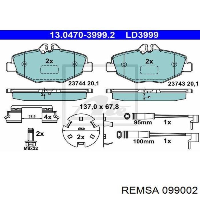 Передні тормозні колодки 099002 Remsa