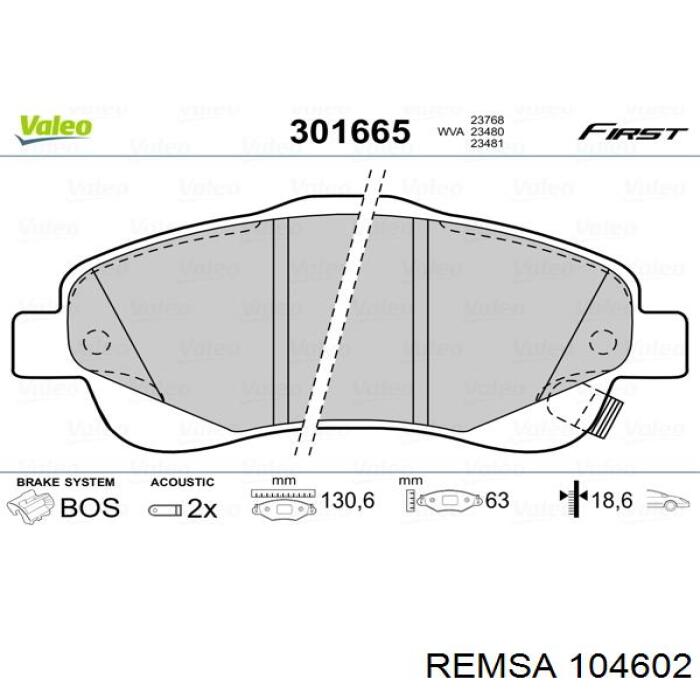 Передні тормозні колодки 104602 Remsa
