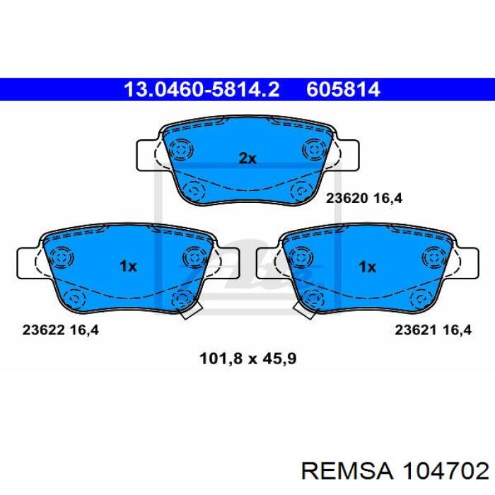 Задні гальмівні колодки Remsa 104702 ціна, від 20.38 USD
