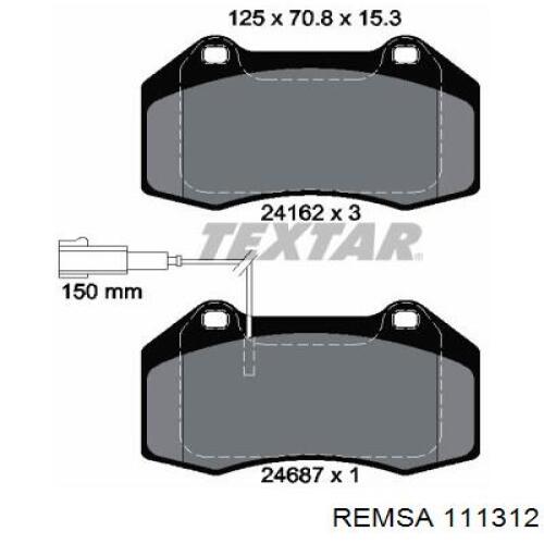 Колодки гальмівні передні, дискові 111312 Remsa