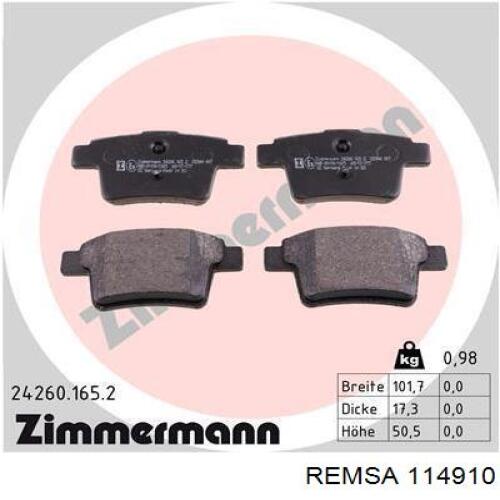 Задні дискові колодки Remsa 114910