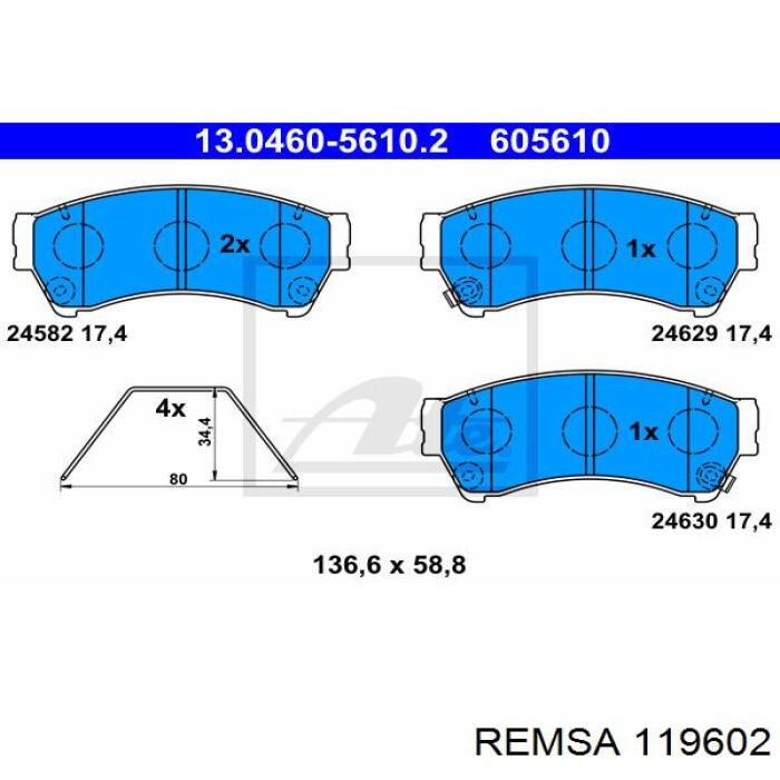 Гальмівні колодки Remsa 119602 ціна, від 28.33 USD