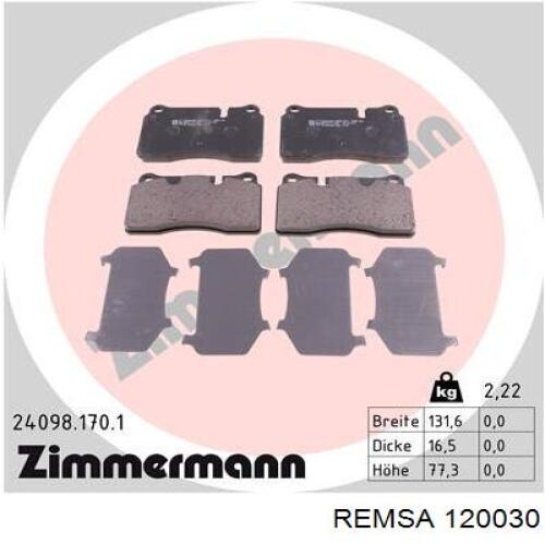 Передні тормозні колодки 120030 Remsa