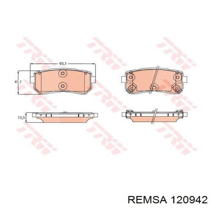 Задні гальмівні колодки Remsa 120942 ціна, від 17.19 USD