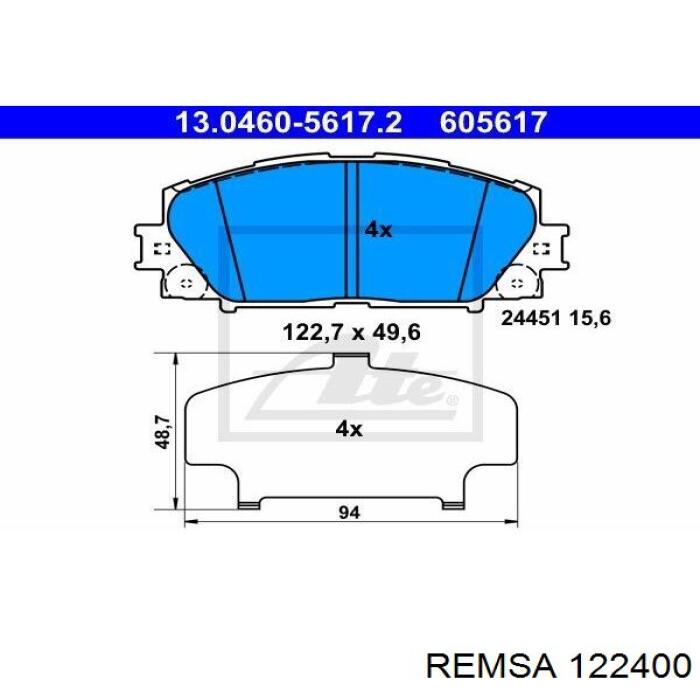 Купити 122400 Remsa Колодки гальмівні передні, дискові