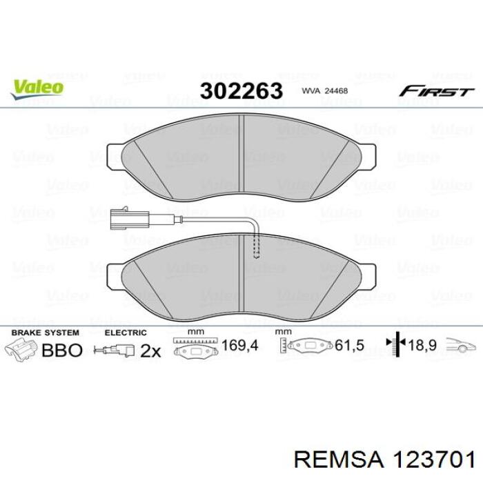 123701 Remsa колодки гальмівні передні, дискові