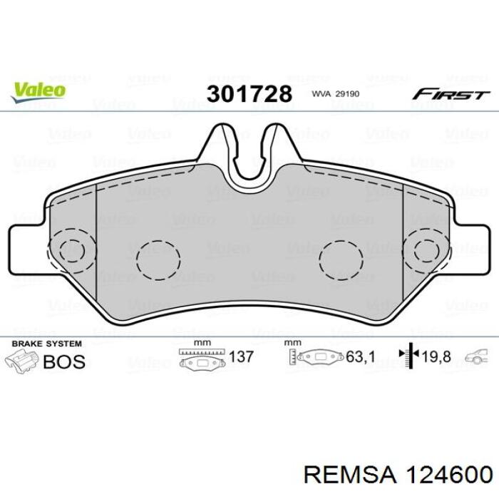 Колодки гальмові задні, дискові 124600 Remsa