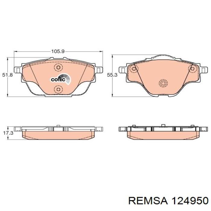 Передні тормозні колодки 124950 Remsa