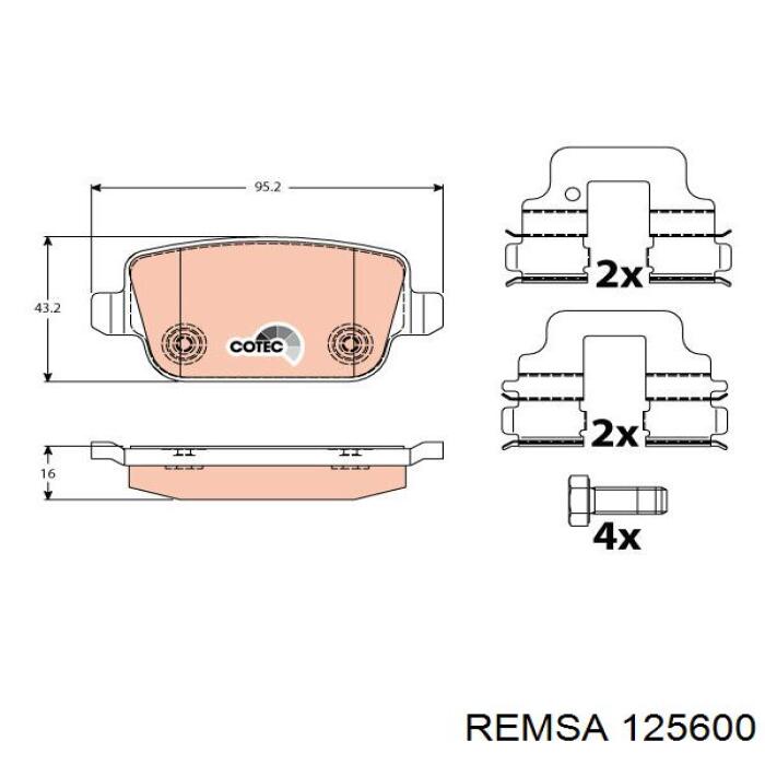 Задні гальмівні колодки Remsa 125600 ціна, від 20.91 USD