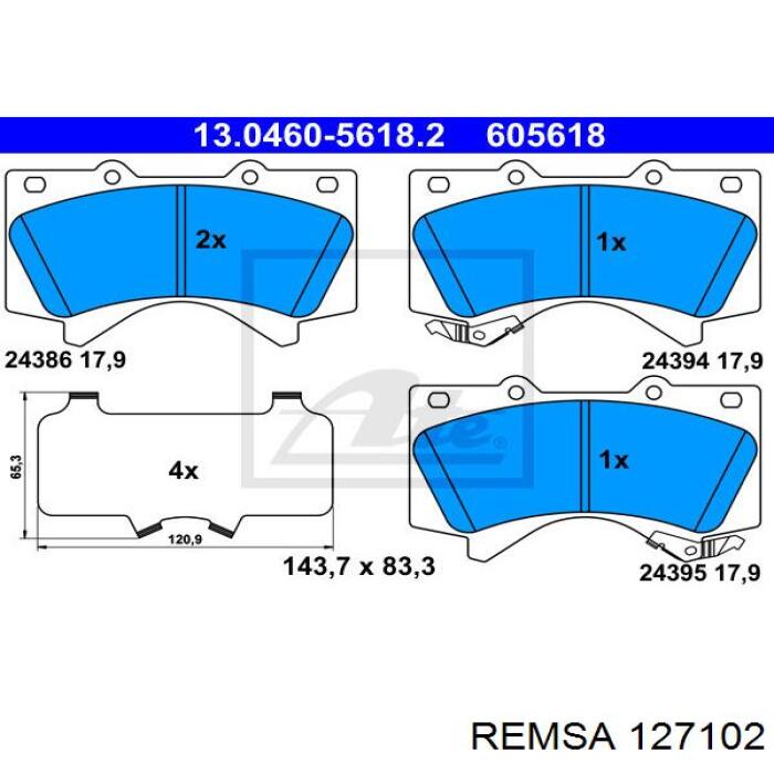 Гальмівні колодки Remsa 127102 ціна, від 34.56 USD