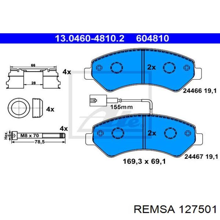 127501 Remsa колодки гальмівні передні, дискові