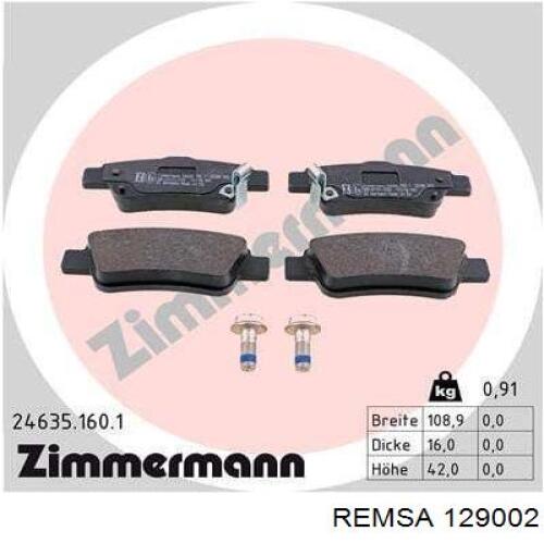 Задні гальмівні колодки Remsa 129002 ціна, від 24.56 USD