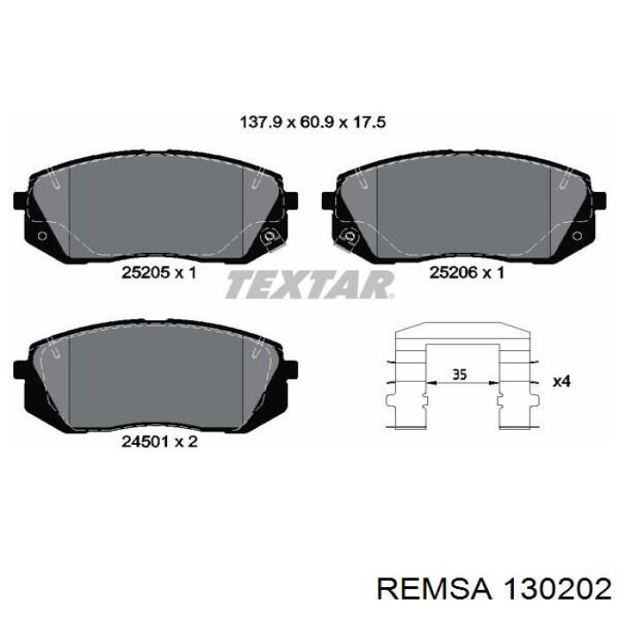 Колодки гальмівні передні, дискові 130202 Remsa