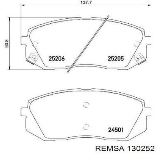 Колодки гальмівні передні, дискові 130252 Remsa