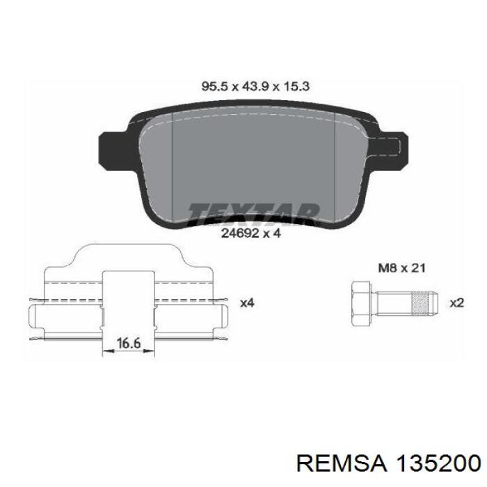 Колодки гальмові задні, дискові 135200 Remsa