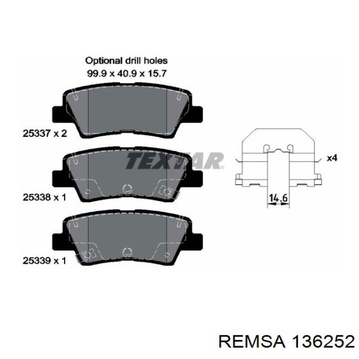 136252 Remsa колодки гальмові задні, дискові