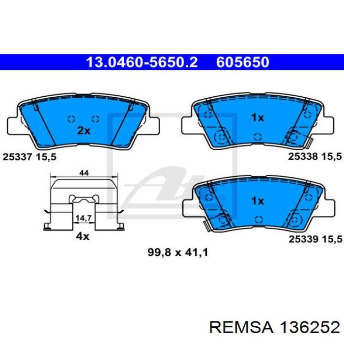 Задні гальмівні колодки Remsa 136252 ціна, від 19.78 USD