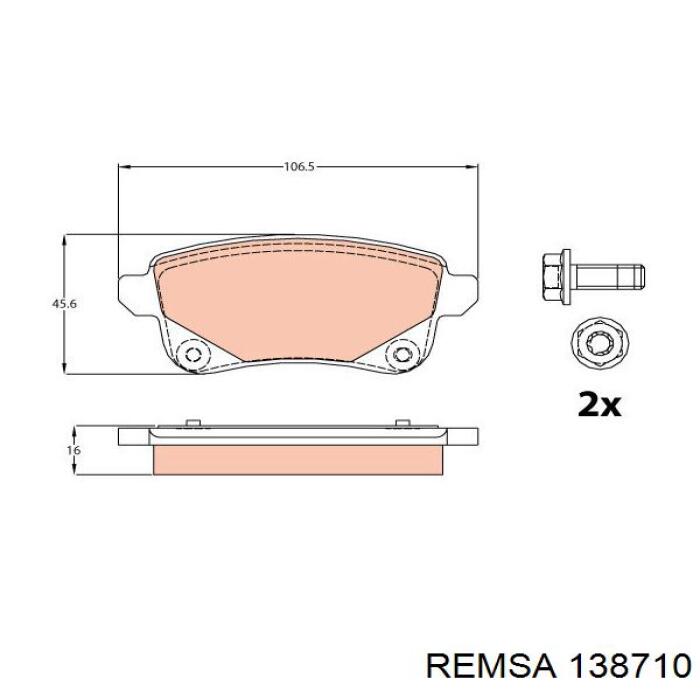 Колодки гальмові задні, дискові 138710 Remsa