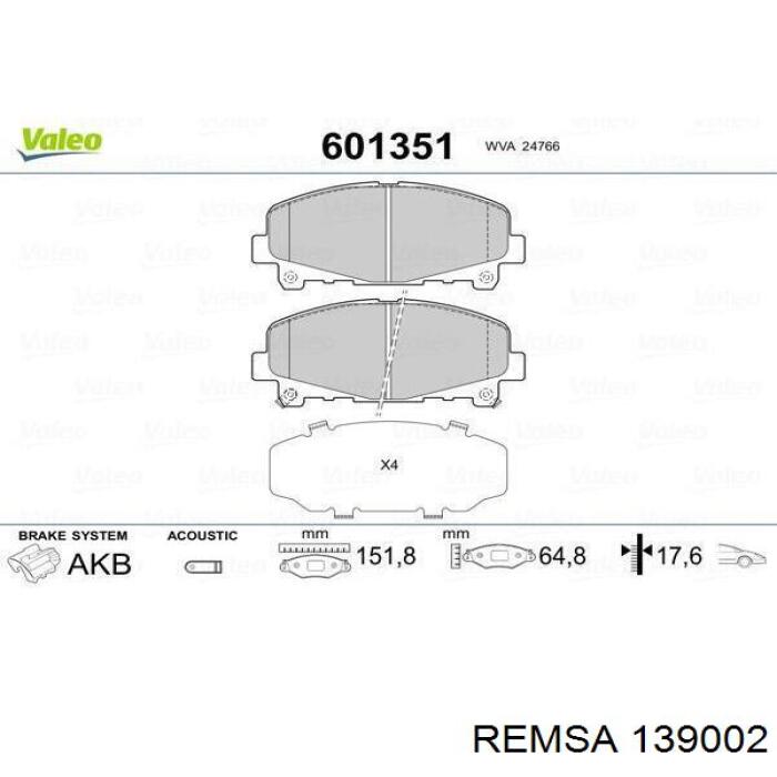 Передні тормозні колодки 139002 Remsa