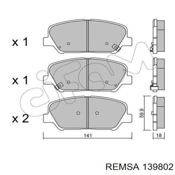 Колодки гальмівні передні, дискові 139802 Remsa