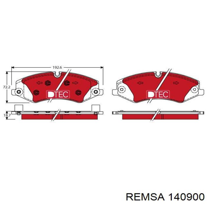 Колодки гальмівні передні, дискові 140900 Remsa
