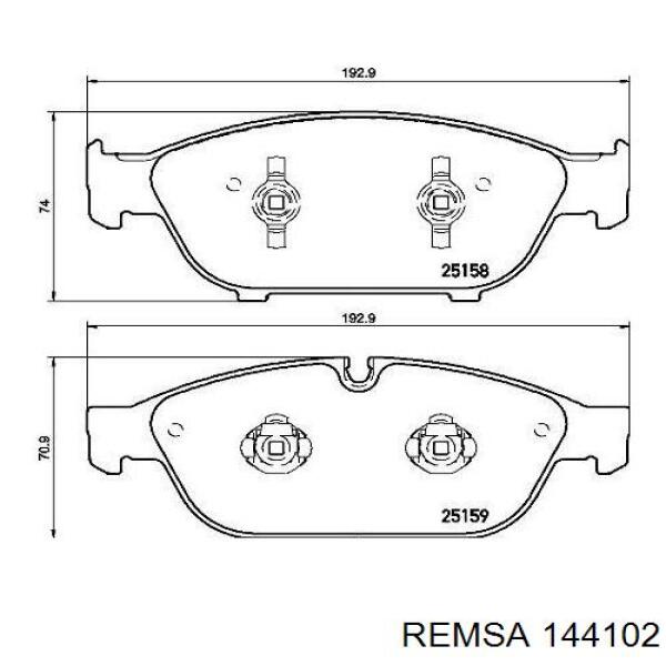 Колодки гальмівні передні, дискові 144102 Remsa